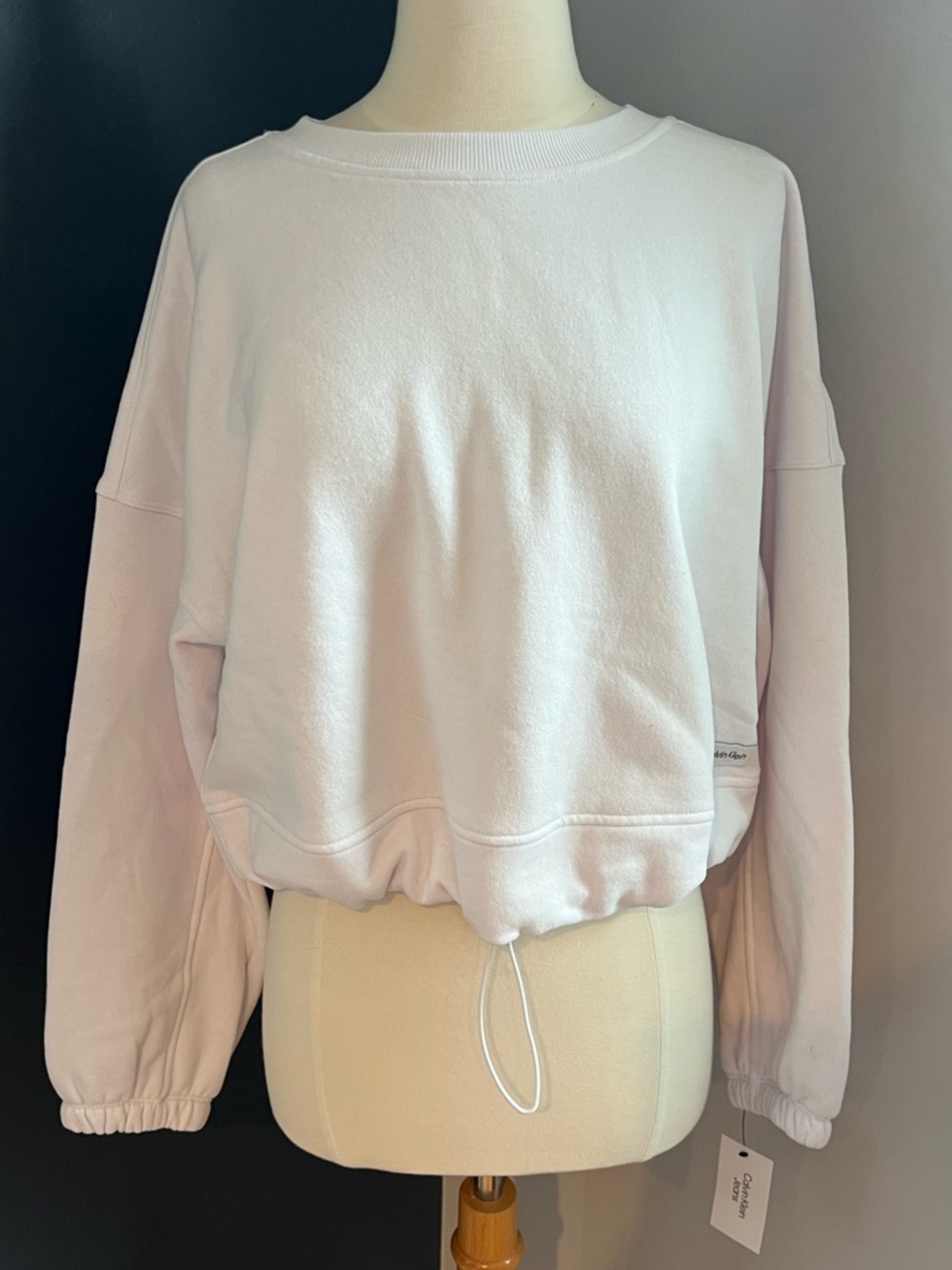 NWT Calvin Klein White Cropped Sweatshirt Drawstring Hem Size Large